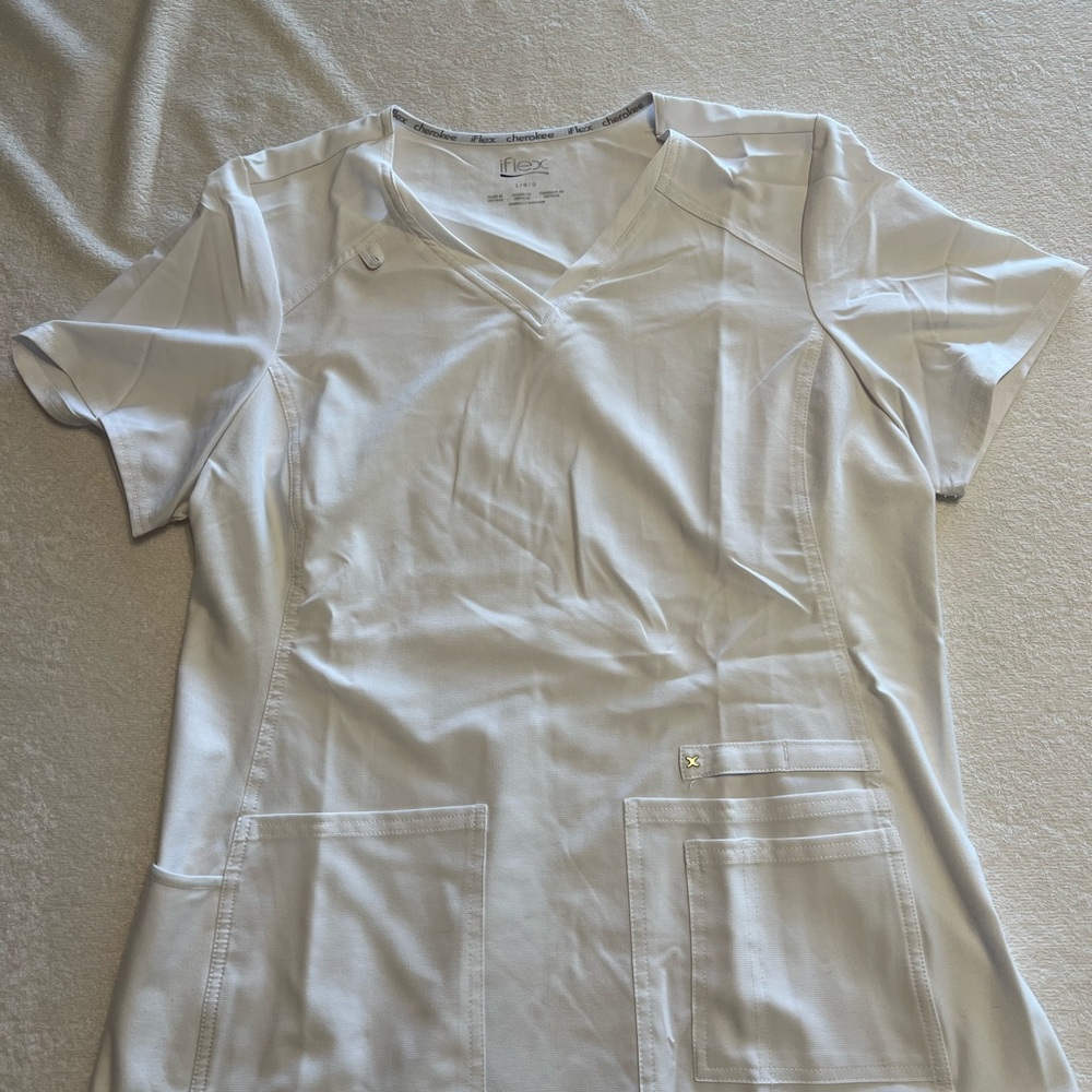 Women's White V-Neck Scrub Top